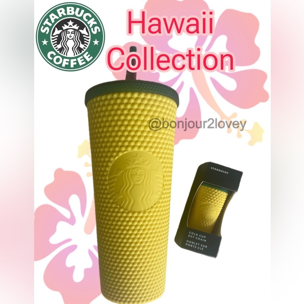 🌺 2pcs NWT Special EDT Starbucks Pineapple Tumbler & straw & matching Keychain
